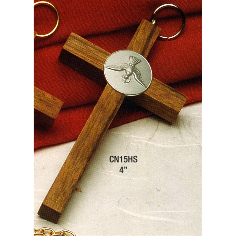 Croix Confirmation avec colombe plaqué argent, 4" (10 cm)