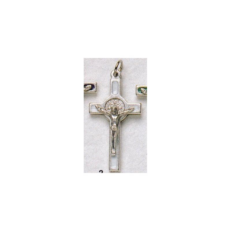 Croix Saint Benoit 1" (2.5 cm) Blanc & Argent / un