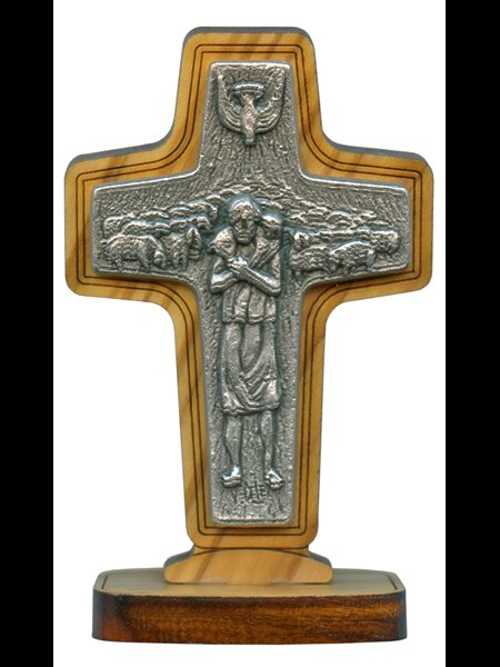 Croix Pape François sur pied bois et métal 2.5" (6.3 cm) Ht.