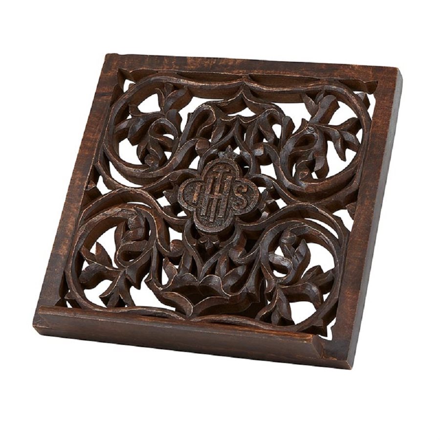 IHS Carved Wood Bible Stand, 12" x 12"
