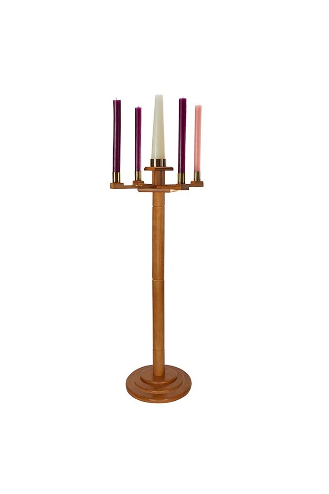 Round Base Advent Candlestick - Oak, 48 1 / 2" Ht.