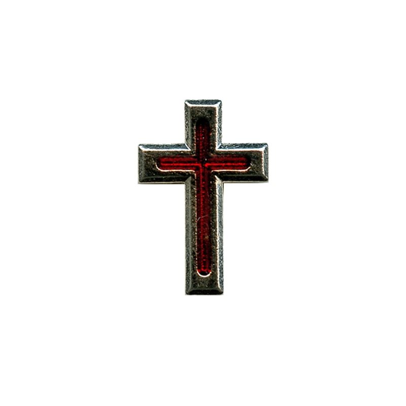 Épinglette croix argenté avec émail rouge 3 / 4'' (2 cm)