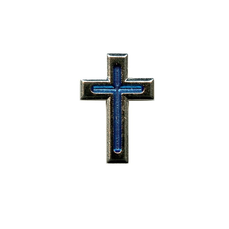 Épinglette croix argenté avec émail bleu 3 / 4'' (2 cm)