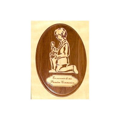 Plaque 1ère Commu. Gars, érable & bubinga, 4"x6" (10 x 15cm)