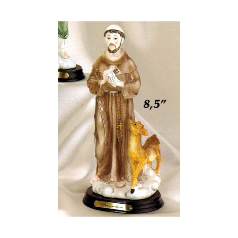 St. Francis Resin / Wood Base Statue, 8.5" (21.6 cm)