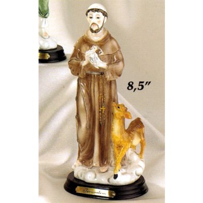 Statue Saint François 8.5" (21.6 cm) en résine / base bois