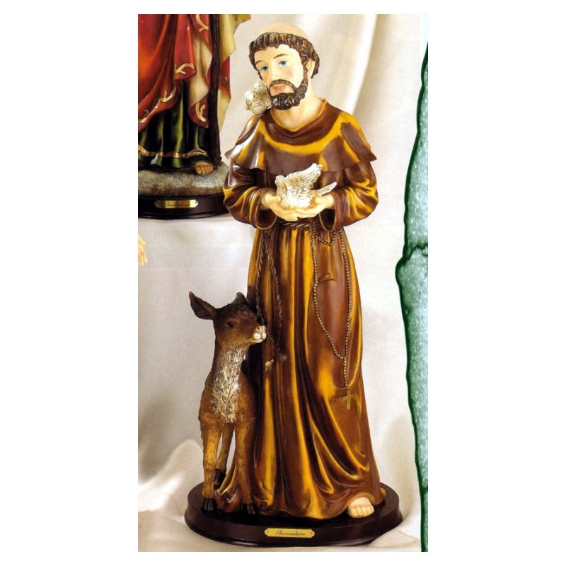 Statue Saint François 24" (61 cm) en résine / base en bois