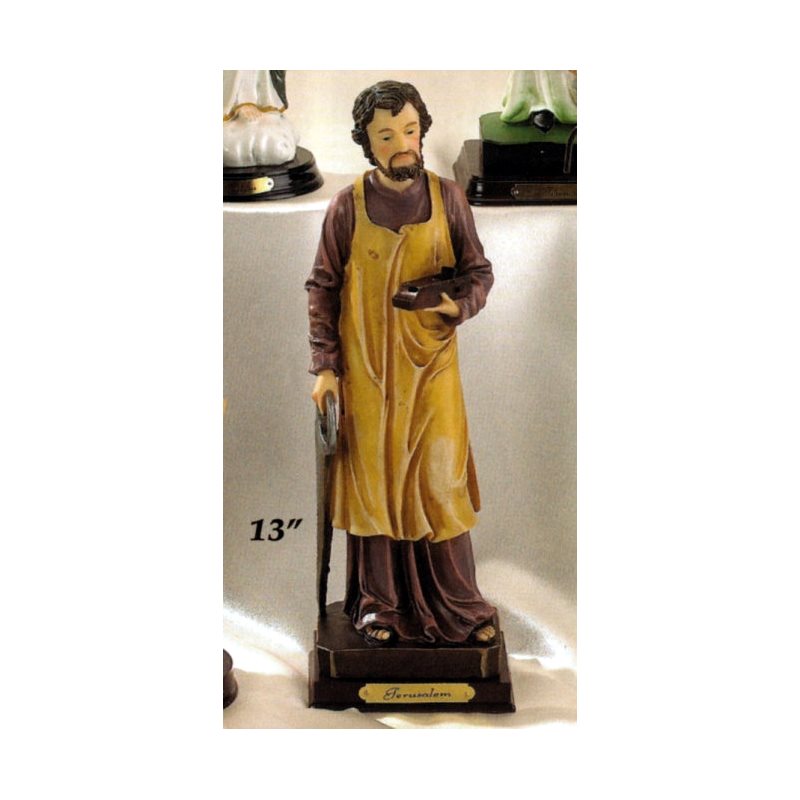 Statue Saint Joseph artisan 13" (33 cm) en résine, base bois
