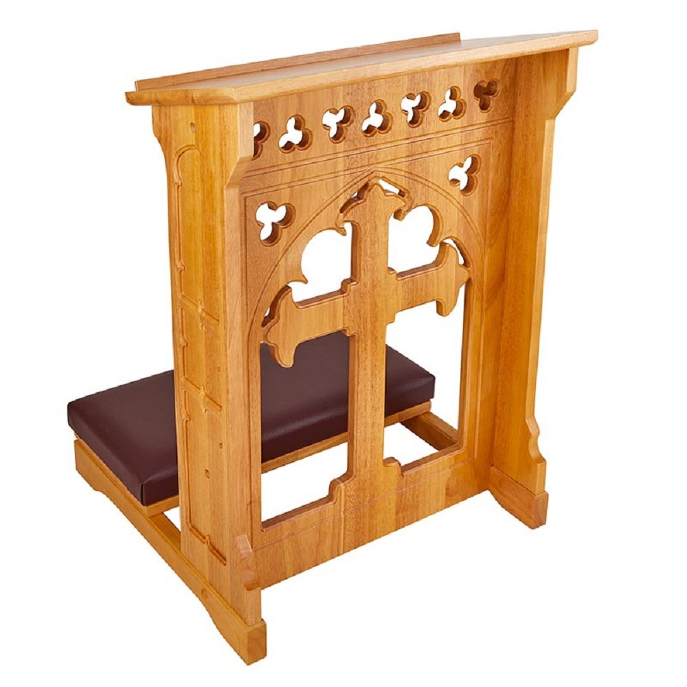 Holy Cross Padded Kneeler, Maple Hardwood, Medium Oak Stain