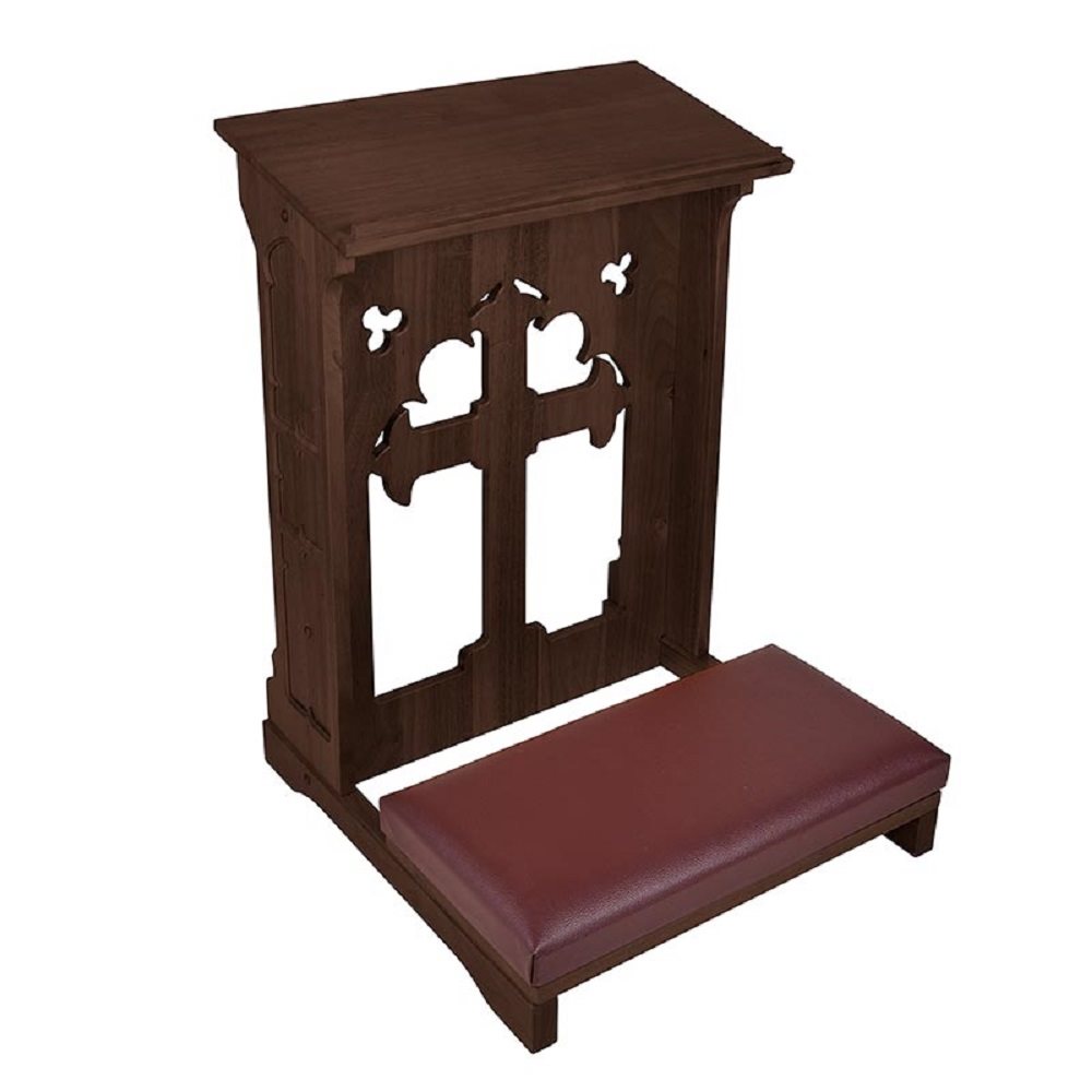 Holy Cross Padded Kneeler, Maple Hardwood, Walnut Stain