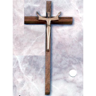 Crucifix 10" (25.5 cm) Corpus doré, Croix de bois en noyer