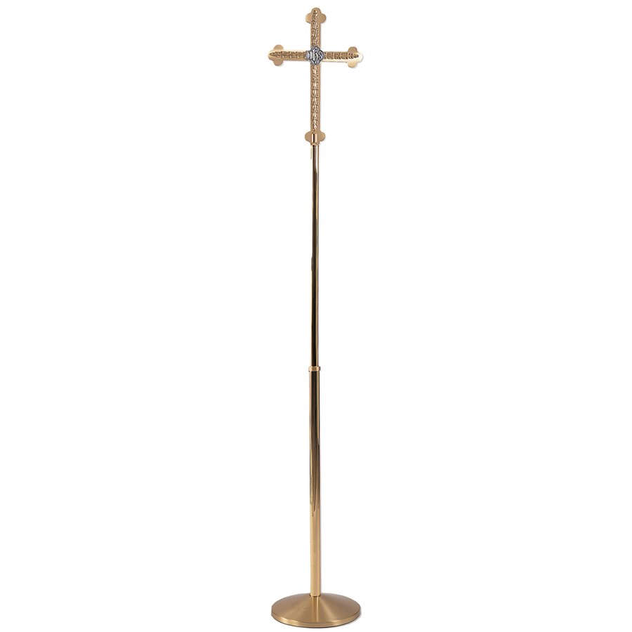 Croix de procession laiton 2 tons 82'' H. x 12'' base