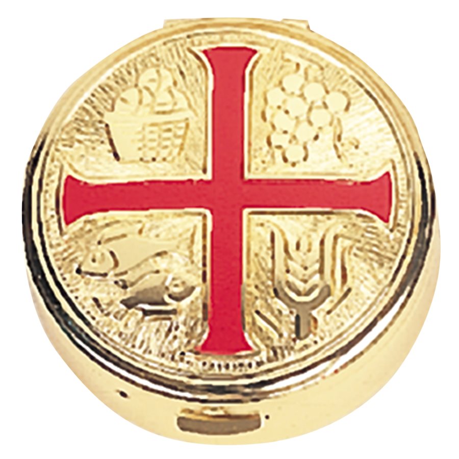 Pyx Red enamel cross, 2-1 / 4" dia., 25 host cap.