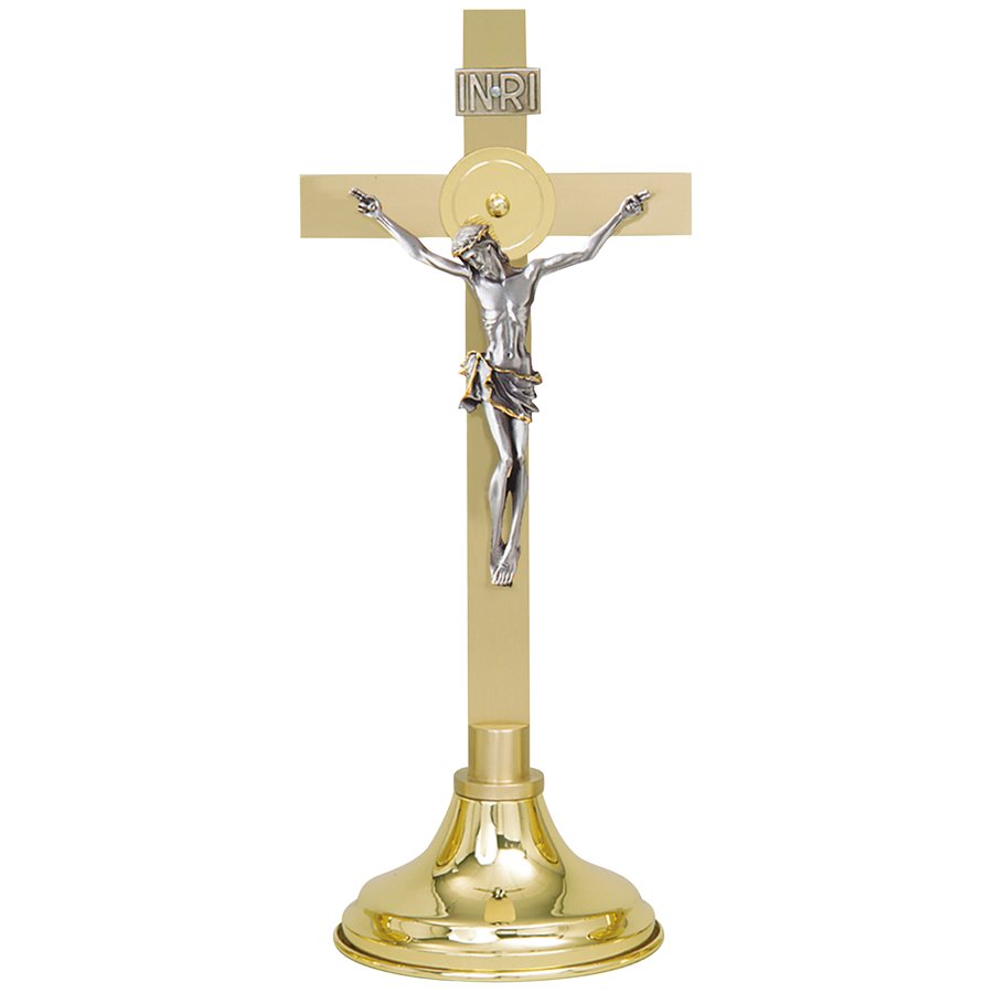 Altar Crucifix, Solid Brass Two-Tone Finish, 15'' H. (38 cm)