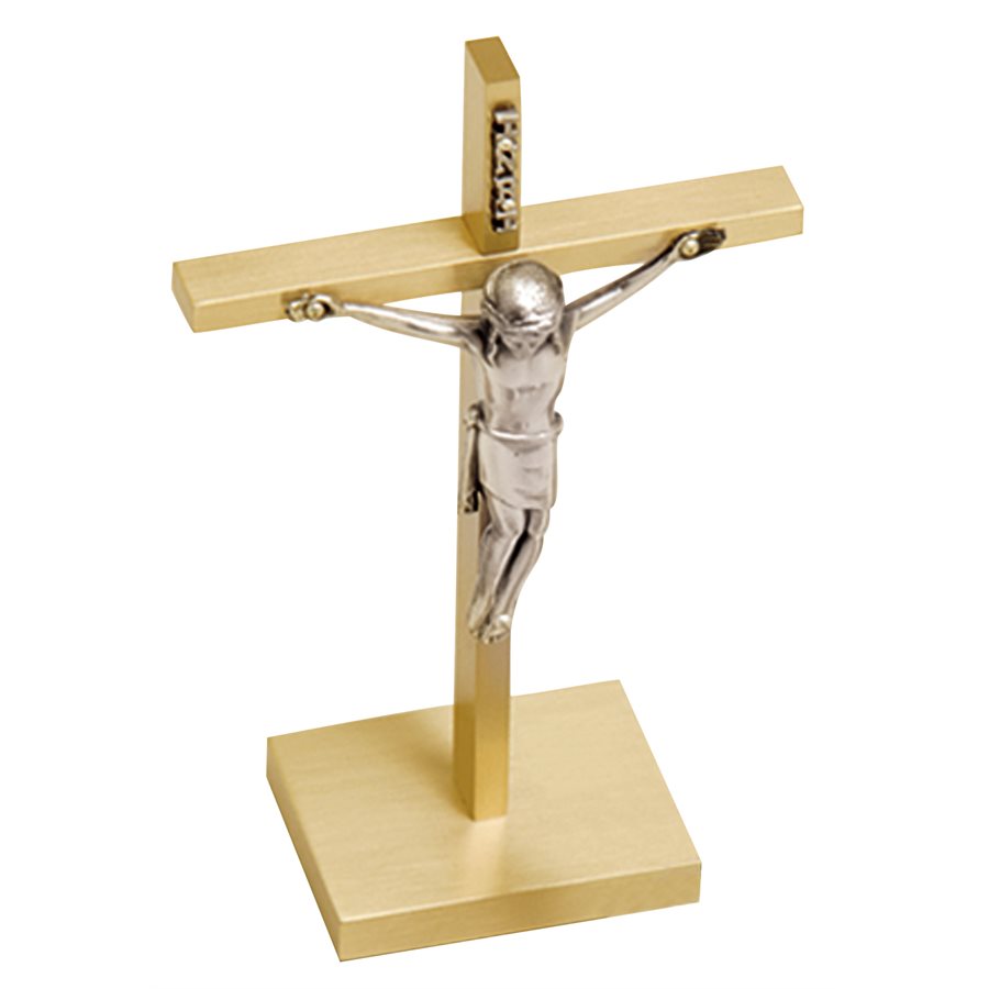 Brass Satin Finish Altar Crucifix, 6.5" (16.5 cm)