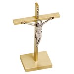 Crucifix d'autel 6.5" (16.5 cm) Ht. en laiton satiné