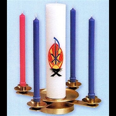 Advent Wreath with Sockets, Satin Brass 3'' Ht. x 15'' W.