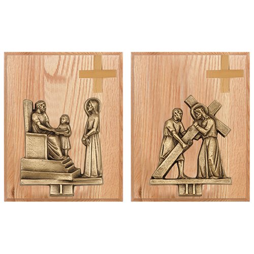 Bronze Stations of the Cross on Wood, 8'' x 10", 14 Stations