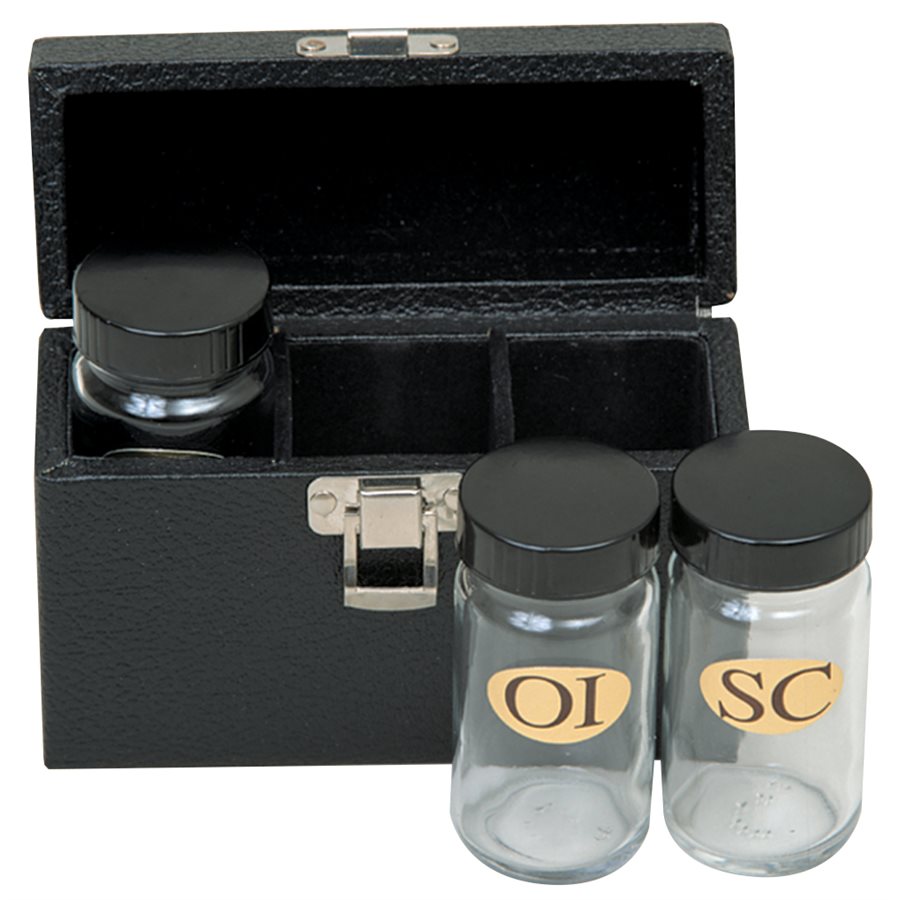 Sacristy Oil Set, Glass with case 3.75'' H. x 6'' D.