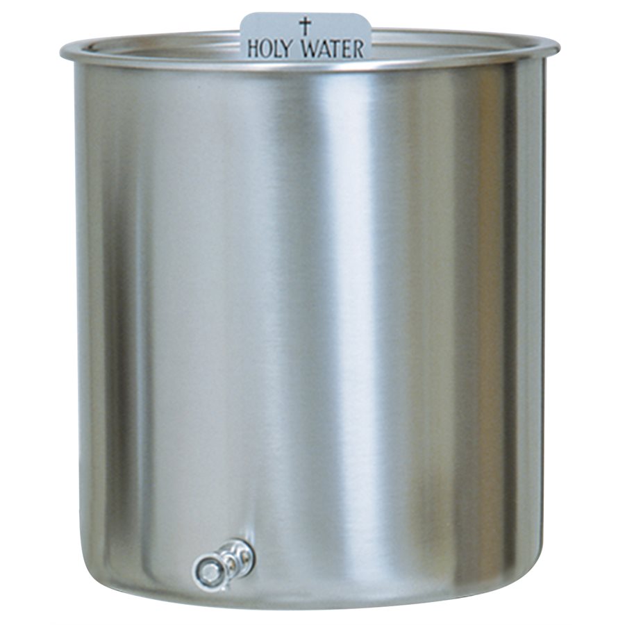 Réserve eau bénite 5 galons 11'' H. x 12.5'' D., acier inox. Réserve eau bénite 5 galons 11'' H. x 12.5'' D., acier inox.