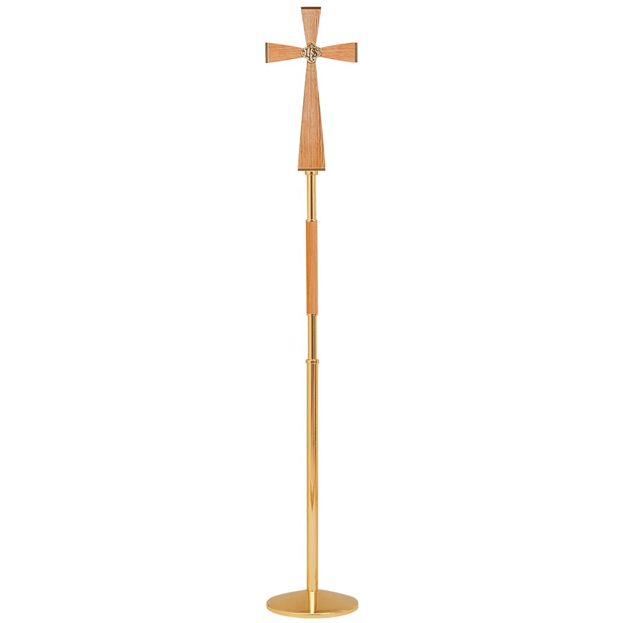 Processional Cross, Brass / Oak Combination 78'' H. x 12'' b.