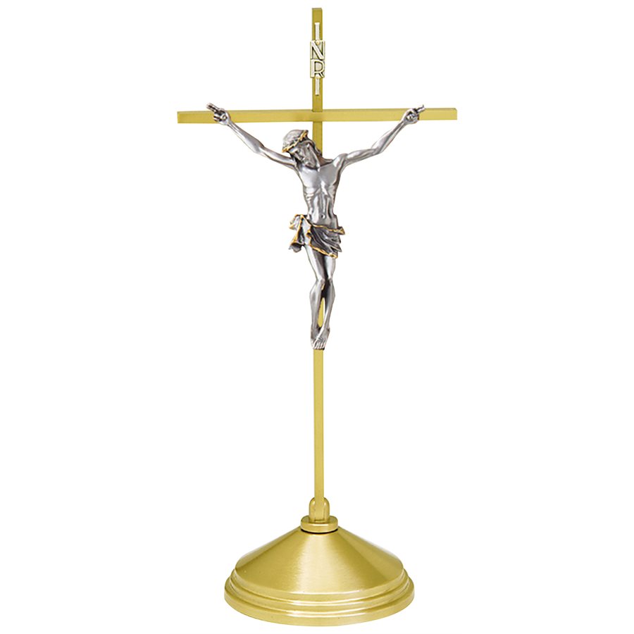 Altar Crucifix, Satin Brass 15'' H. (38 cm)