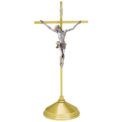 Crucifix d'autel en laiton satiné 15'' H. (38 cm)