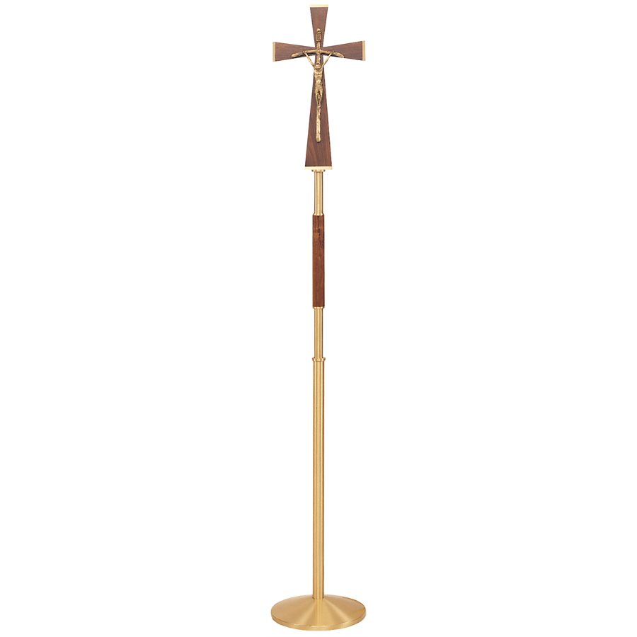 Processional Crucifix with Walnut Insert on Shaft 78'' H.