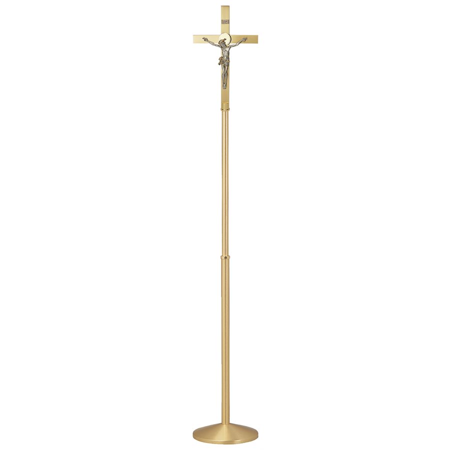 Processional Crucifix, Satin Brass 78'' H. x 12'' base