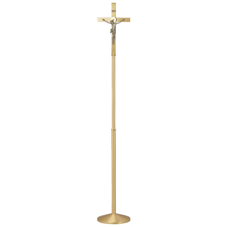 Croix de procession laiton satiné 78'' H. x 12'' base