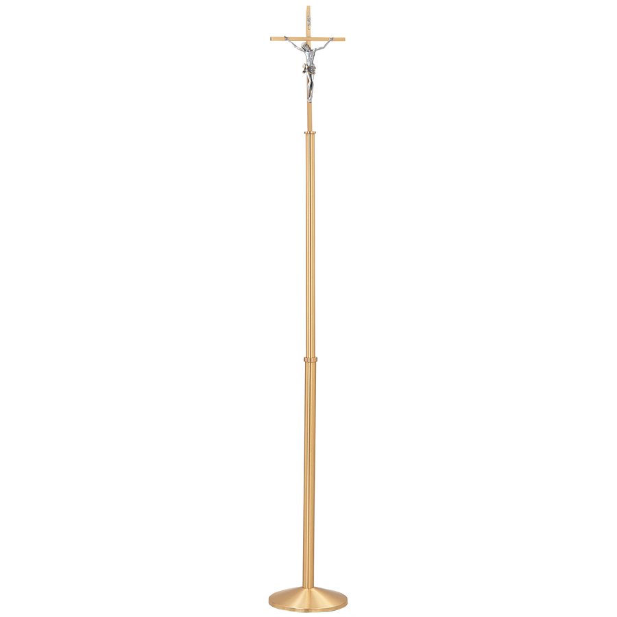 Processional Crucifix, Satin Brass 78'' H. x 10.5'' base