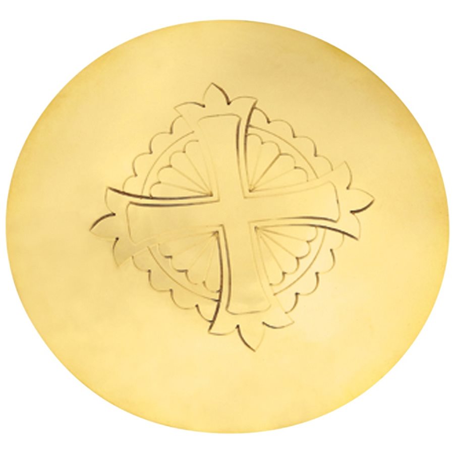 Paten, 5 3 / 4" Dia., 24K Gold Plated, Cross Emblem
