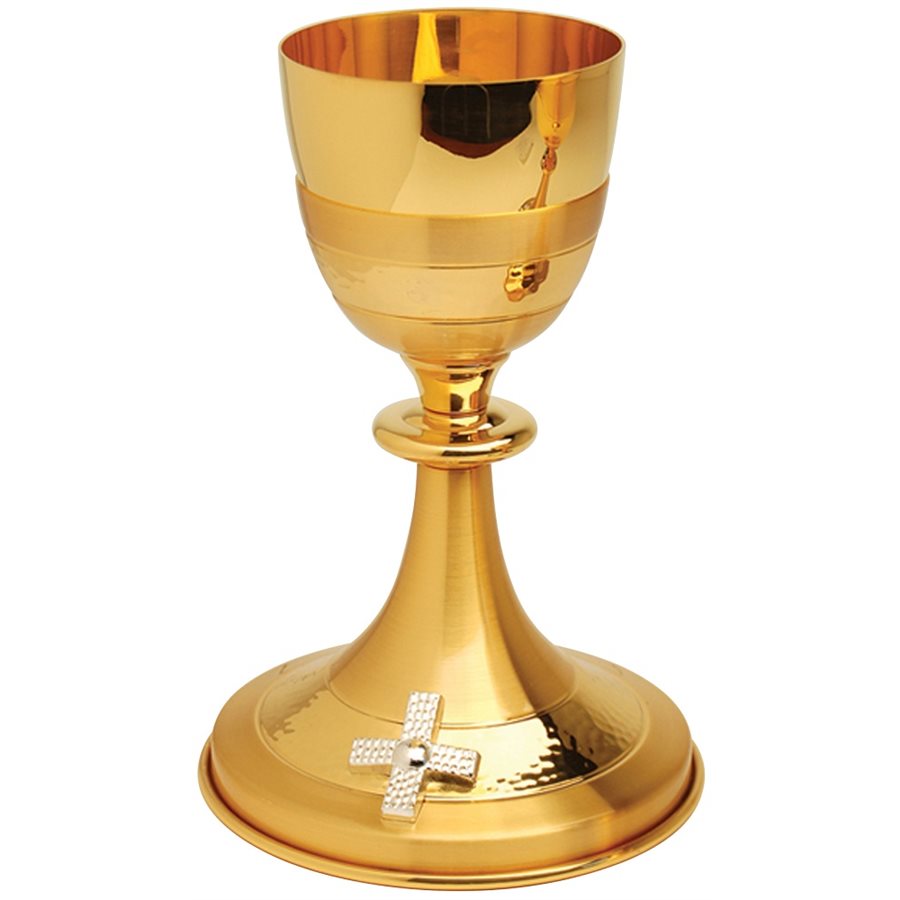 Chalice, 8" Ht., 24K Gold Plated & Silver Plated Cross