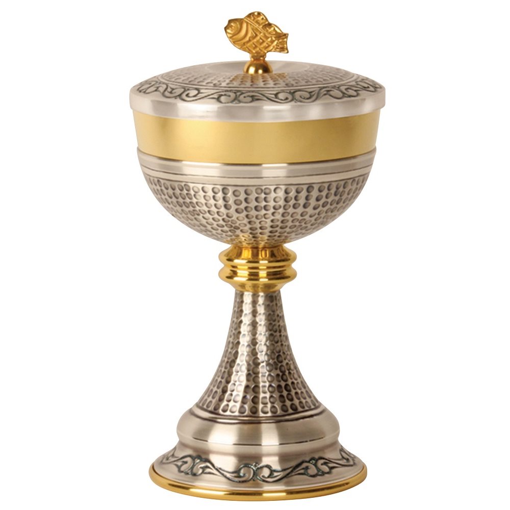 Ciborium, 8 1 / 2" Ht., 24K Gold Plated & Oxidized Silver