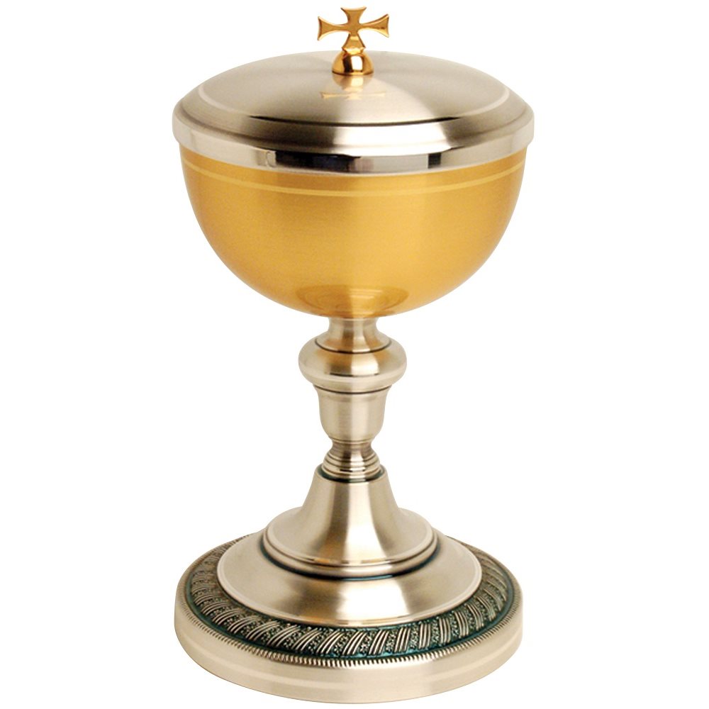 Ciborium, 8 3 / 4" Ht., 24K Gold Plated & Oxidized Silver