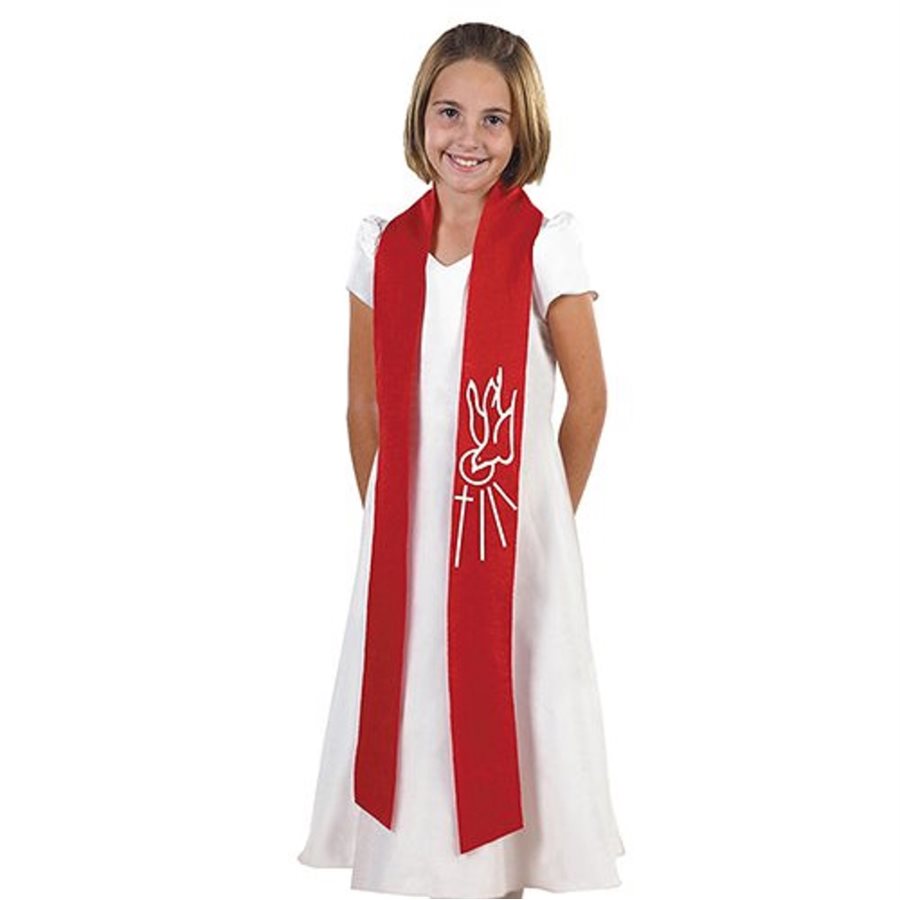 Étole de confirmation rouge pour enfant colombe descendante