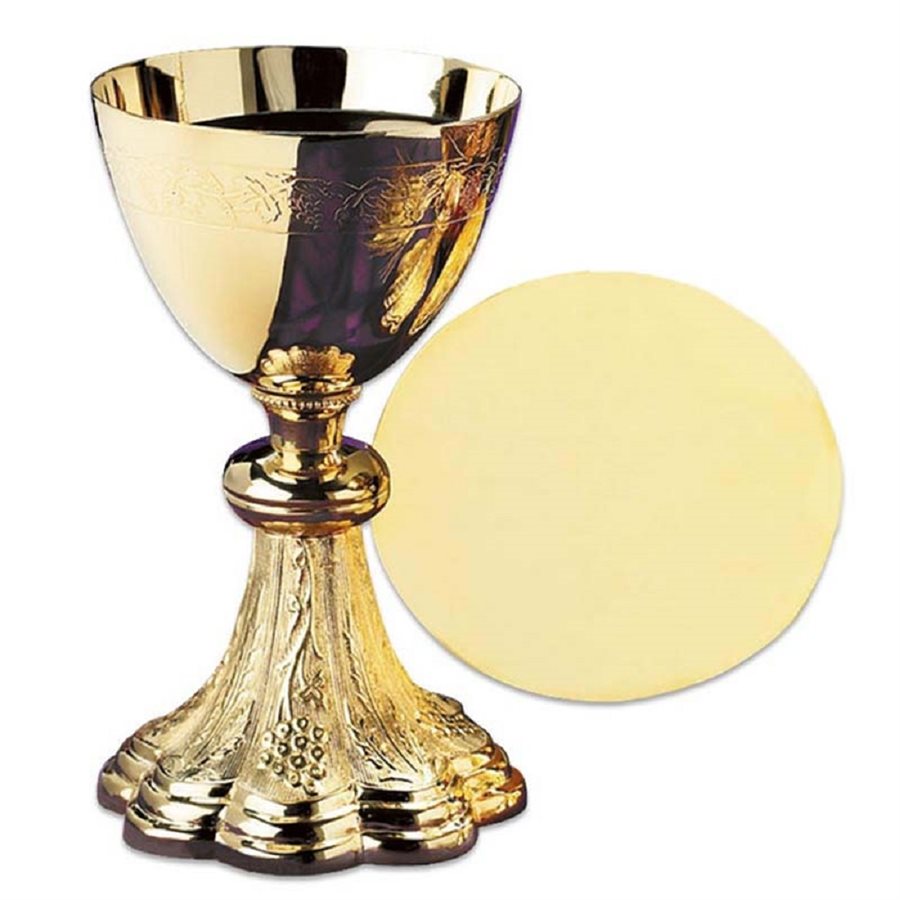 Calice et patène en laiton et plaqué or, 21.6 cm Ht.