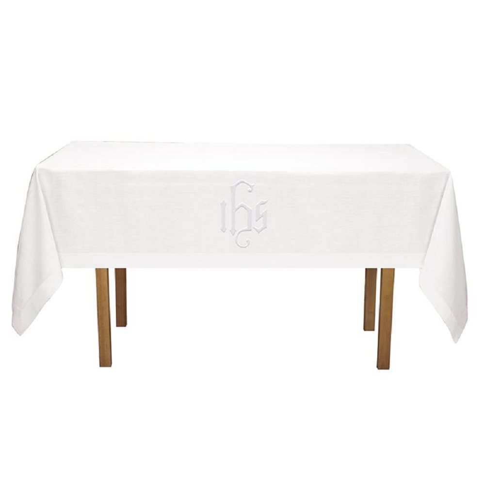 Nappe d'autel 72" x 44" (183 x 112 cm) Blanche IHS Broderie