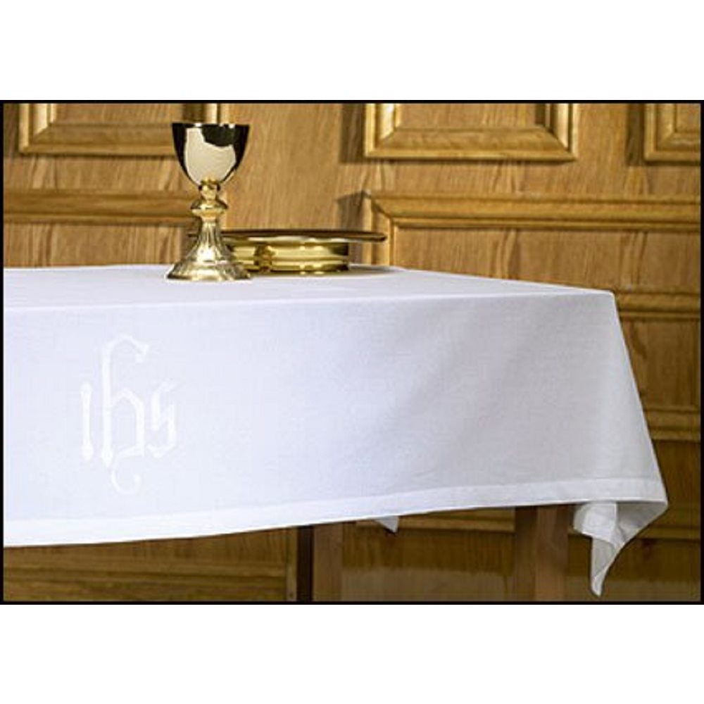 Nappe d'autel 72" x 44" (183 x 112 cm) Blanche IHS Broderie