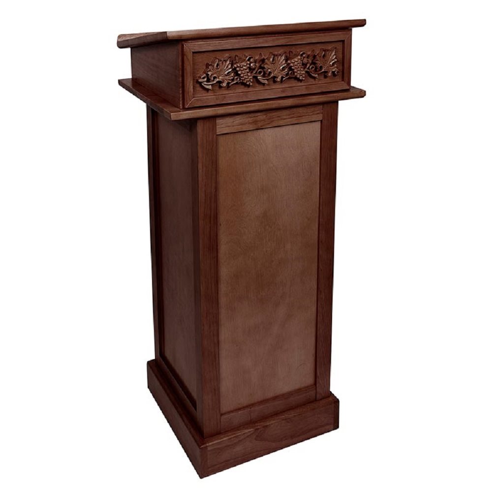 Carved Lectern - Walnut 44" Ht., Maple Hardwood, Walnut Stai