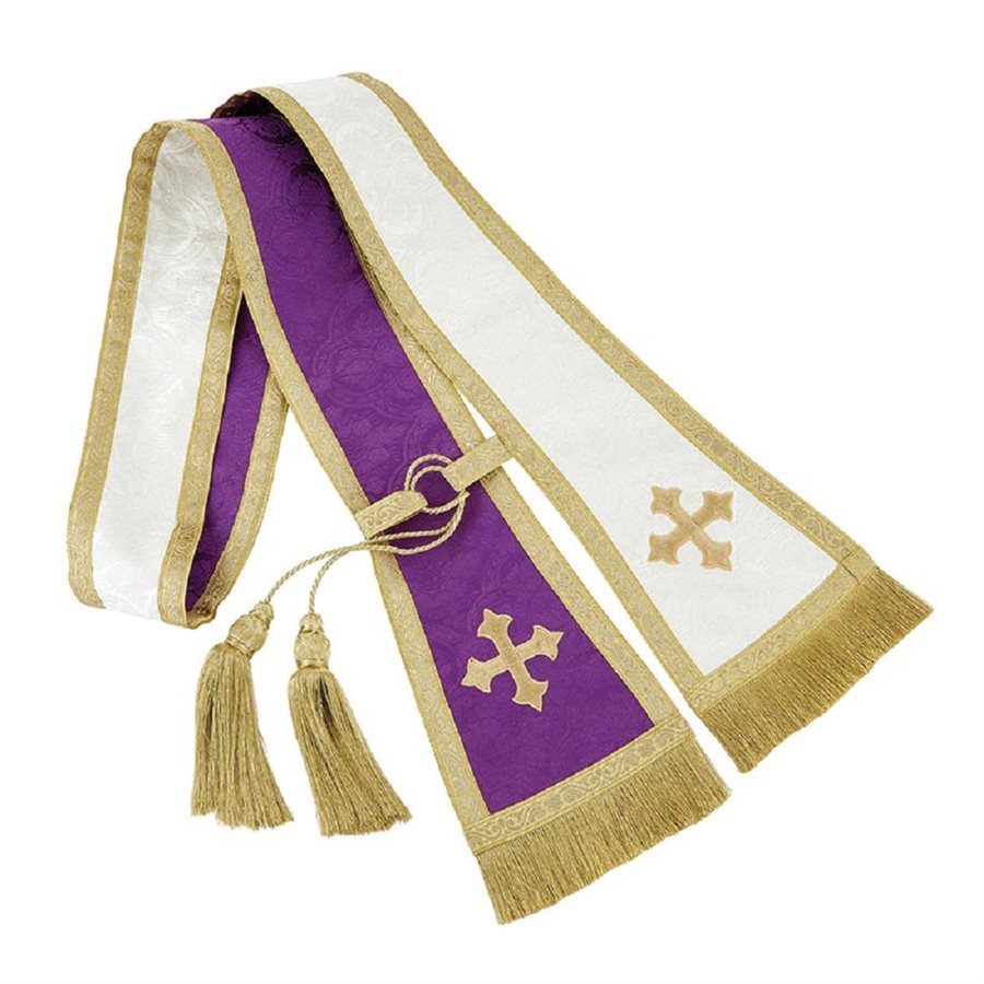 Reversible Jacquard Confessional Stole - Purple / White