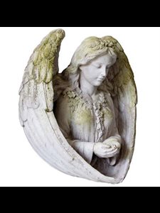 Fiber Stone Outdoor Statue Angel Birdfeeder, 11" (28 cm) Ht.