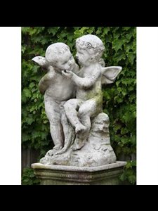 Fiber Stone Outdoor StatueTwo Cherubs Playing, 21" 53cm