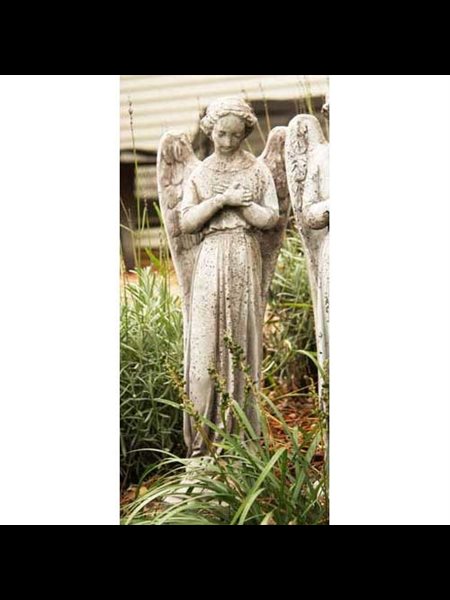 Fiber Stone Outdoor Statue Angel Cari Cross Hands, 21" 53cm