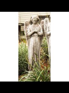 Fiber Stone Outdoor Statue Angel Cari Cross Hands, 21" 53cm