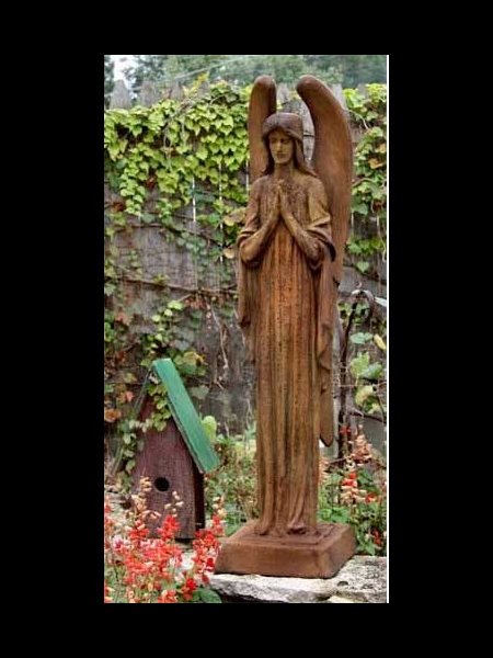 Fiber Stone Outdoor Statue Somber Angel, 40" (101.5 cm) Ht.