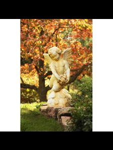 Fiber Stone Outdoor Statue Rose Giver Angel, 22" (56 cm) Ht.