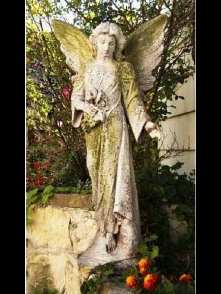 Fiber Stone Outdoor Statue Angel Flora, 38" (96.5 cm) Ht.