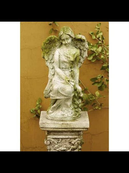 Fiber Stone Outdoor Statue Mischievious Angel, 15" (38 cm) H