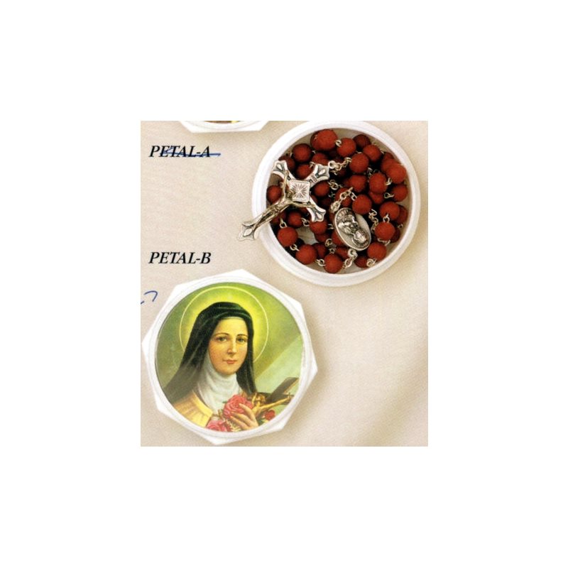 Genuine Rose Petal Rosary with St. Theresa Box